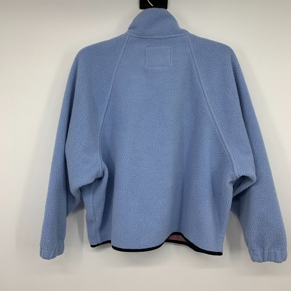 American Eagle Jacket Blue Sherpa Button Snap Mock Neck Zip Pocket - Picture 11 of 14